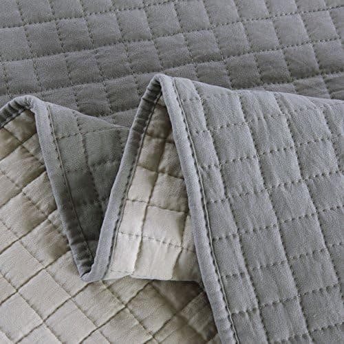WOLTU Tagesdecke Steppdecke Doppelbett Dunkelgrau-Crème 170x210 cm 360GSM Global Recycled Standard Kariert