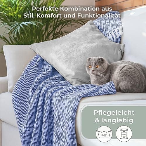 Gräfenstayn Premium Baumwolltagesdecke Creme - 100% Baumwolle - Sommerdecke - Fischgrätenmuster - Bett- und Couch-Überwu