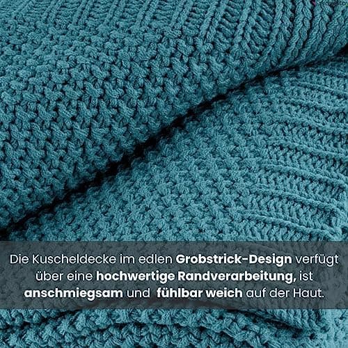 Wometo Kuscheldecke Strick warme weiche Strickmuster grau 140x190 OEKO-TEX