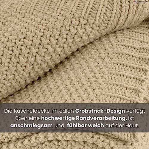Wometo Kuscheldecke Strick warme weiche Strickmuster grau 140x190 OEKO-TEX