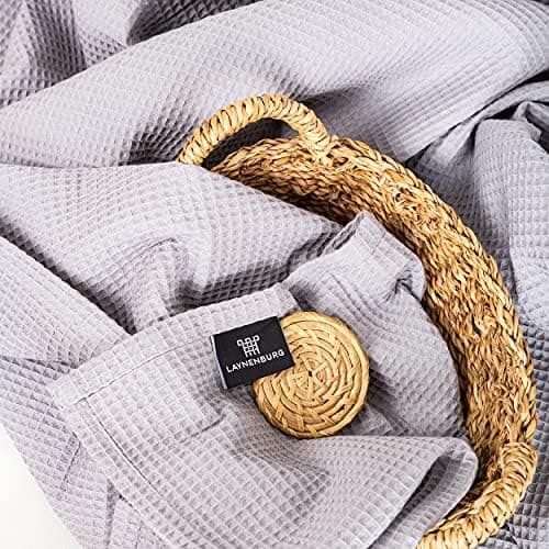 LAYNENBURG Premium Sommerdecke 150 x 200 cm - Waffelpique 100% Baumwolle - Creme OEKO-TEX STANDARD 100