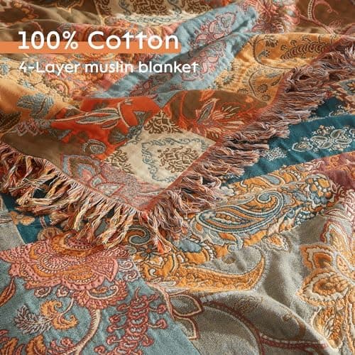 SOFTEXLY Boho Decke – Kuschelige Tagesdecke & Bettüberwurf 150x200cm, Aesthetic Design & Doppelseitige Musselin, Ideal f