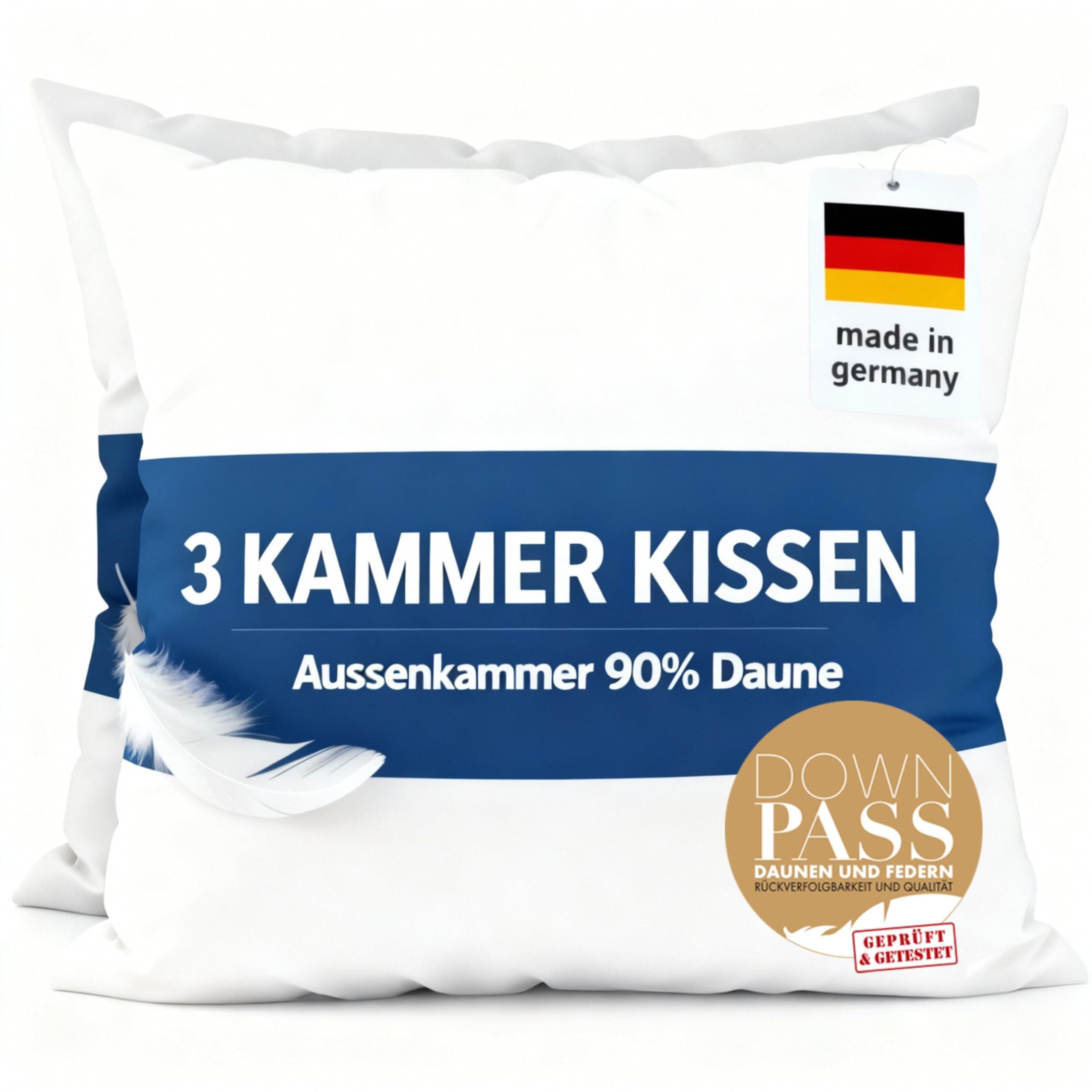 2er Set Kopfkissen 80x80 cm mit 90% Daunen | Allergiker geeignet | Ergonomisches Kissen | Federkissen 80 x 80 cm OEKO-TE