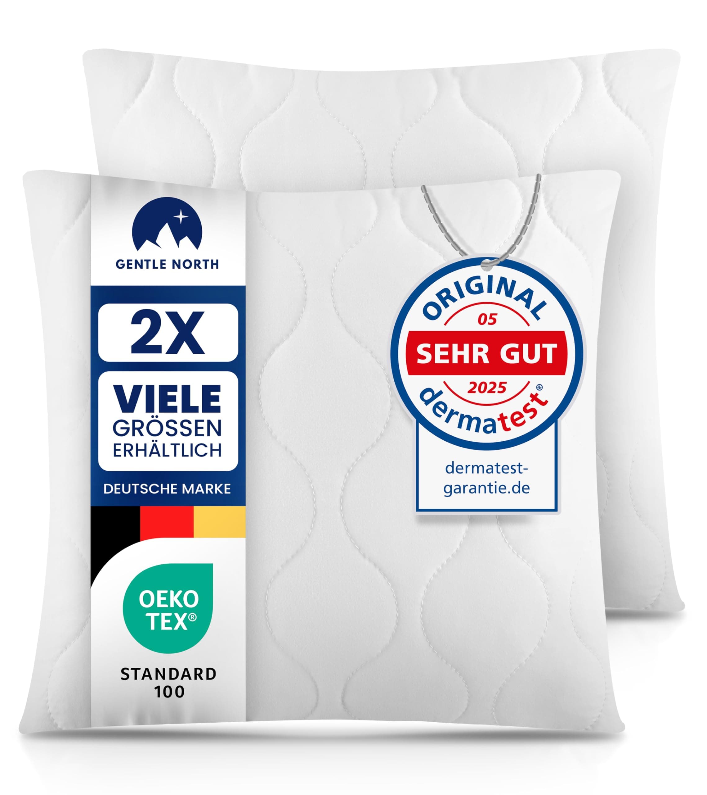 Gentle North Kopfkissen (40x40 cm) - 2er Set - Weiß für Bett und Deko - Ökotex - Waschbar - Reißverschluss für Füllung