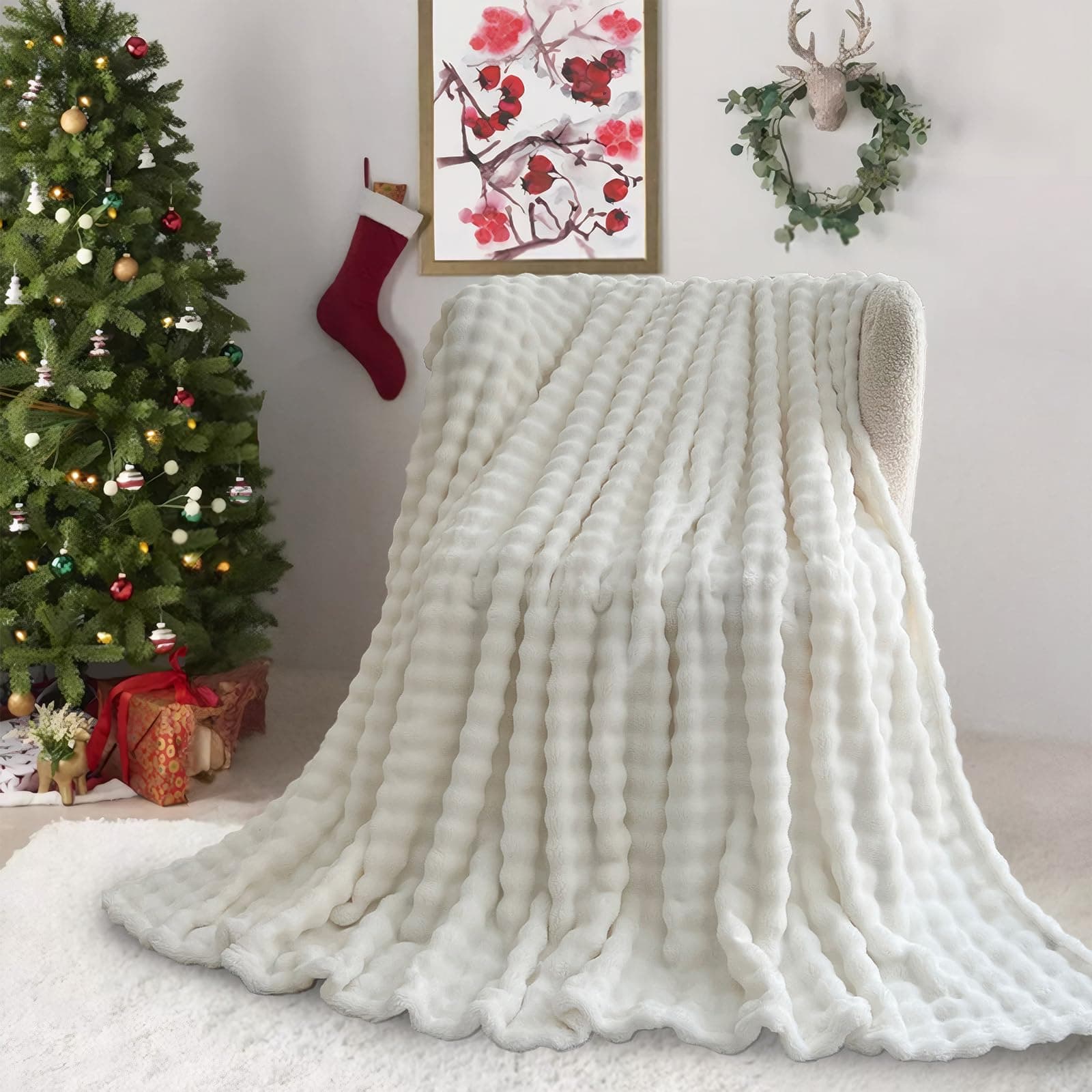 Kuscheldecke Milchsamt Blasen Decke Super Soft Warme Couchdecke 100 x 160cm White