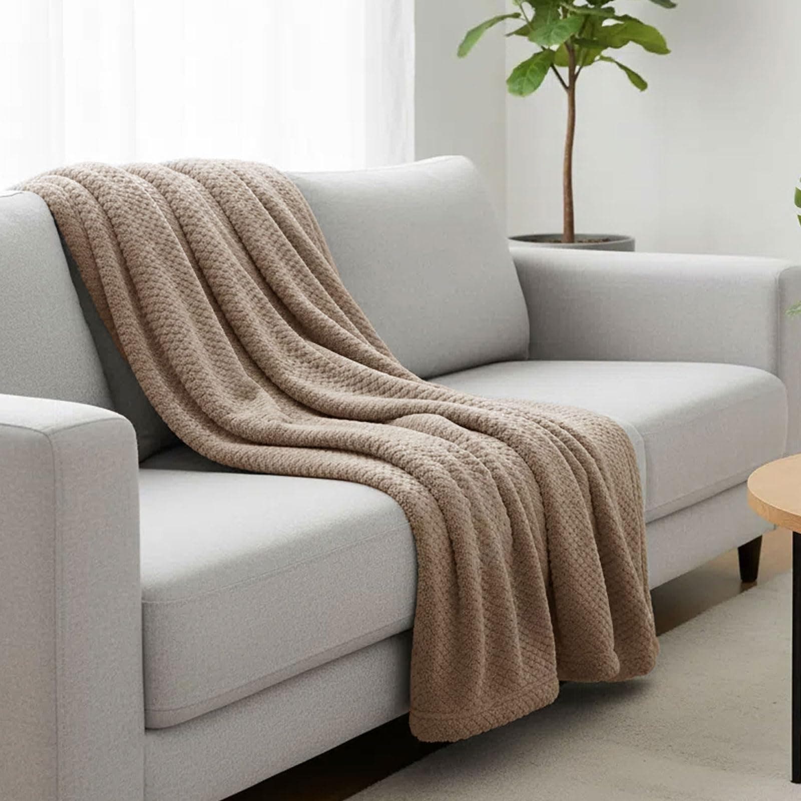 Kuscheldecke Flauschig für Sofa, Couch und Bett, 130 x 160 cm, 3D-Touch-Erlebnis, Khaki