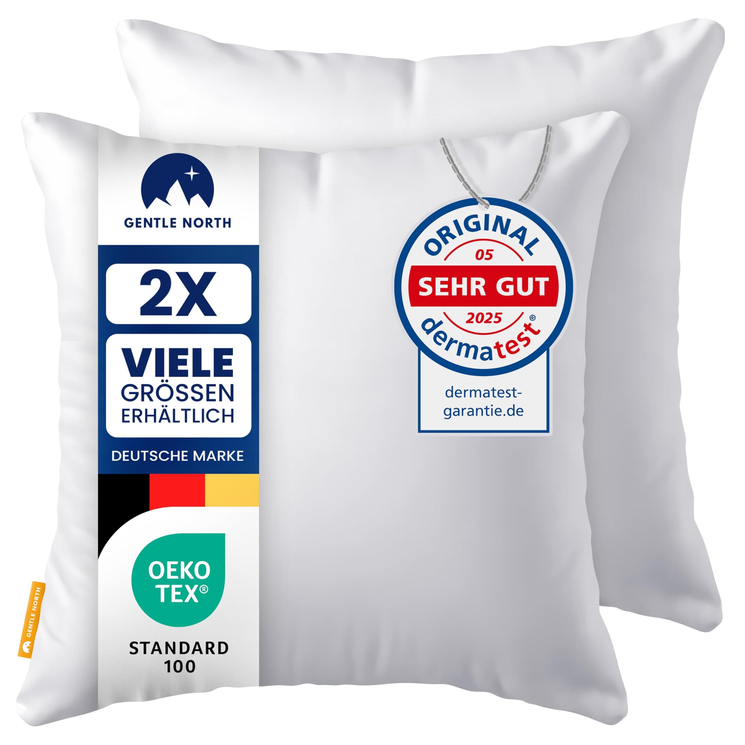 Gentle North Kopfkissen (40x40 cm groß) - Weiß für Bett und Deko - WASCHBAR bis 60° - ÖKOTEX - 2er Set mit Reißverschlus