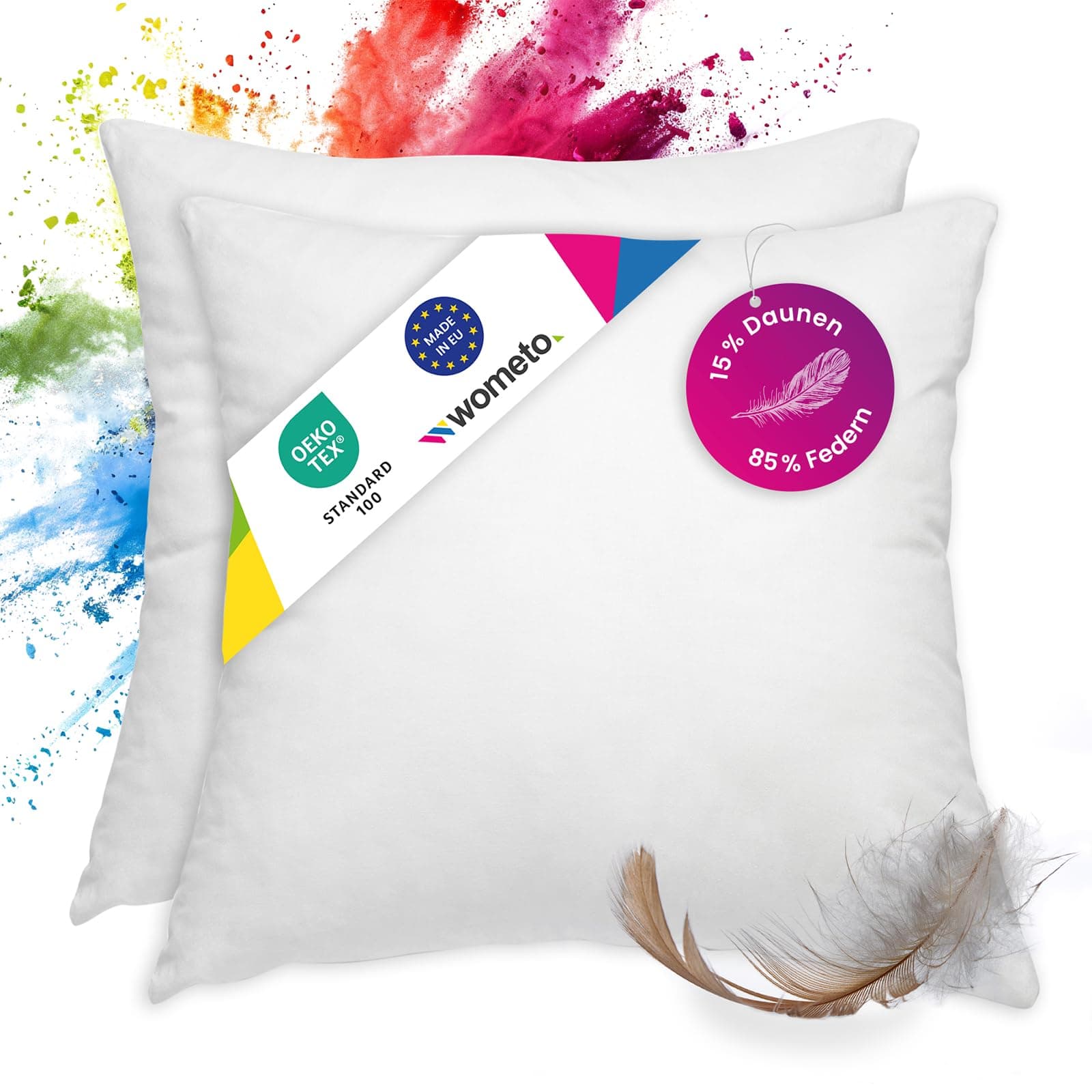 Wometo Premium-Line Oeko-TEX Feder- & Daunenkissen 85% Federn 15% Daunen 40x40 300 g Baumwolle Weiss