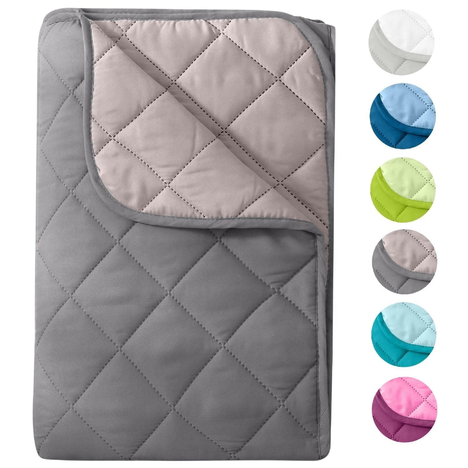 Wometo Microfaser Sommer Steppbett OekoTex - grau hellgrau Kochfest 200x200 für Camping und heiße Tage - als Tagesdecke
