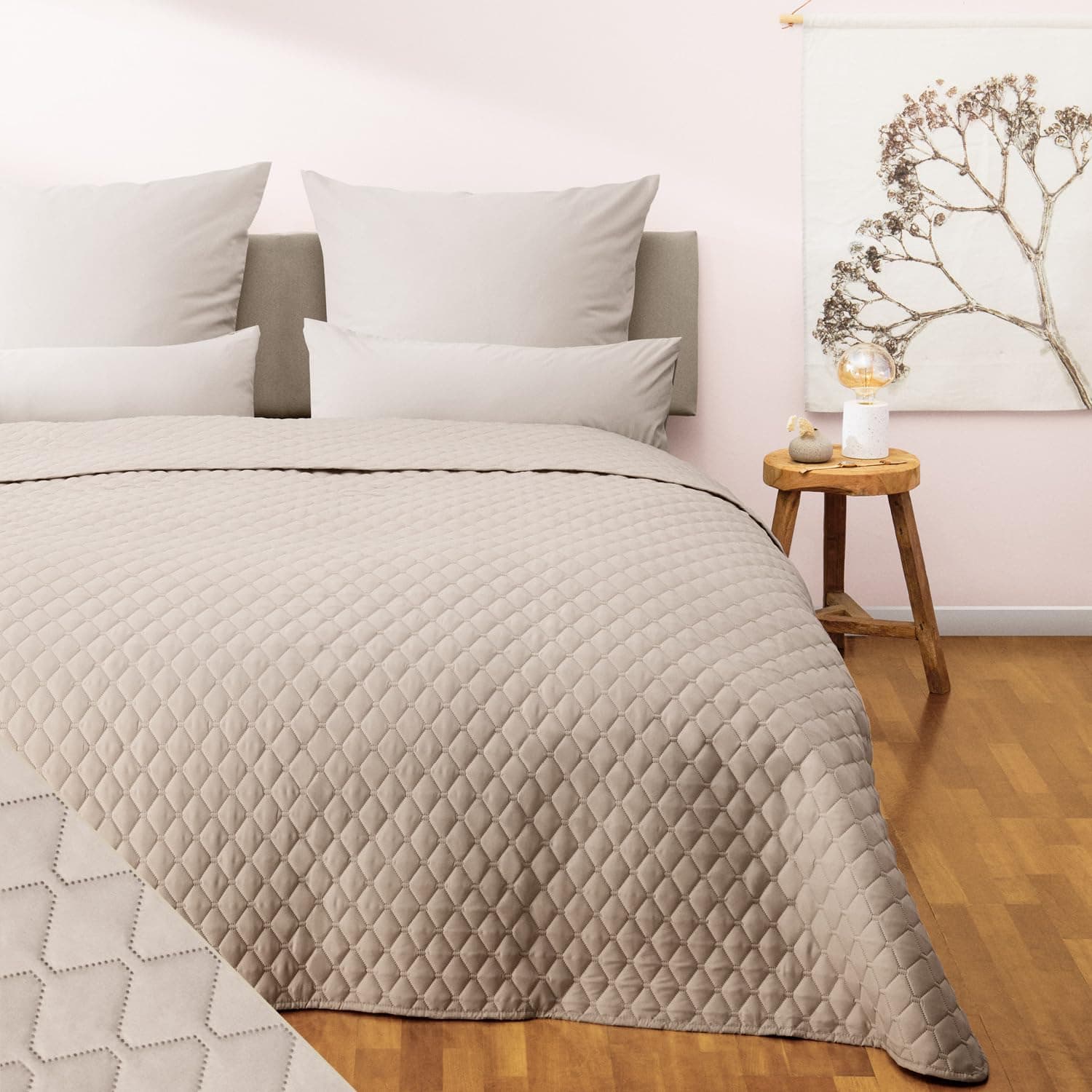 Blumtal Oeko-TEX zertifizierter Tagesdecke - Waschbar - Beige - 170x210 cm - Sofaüberwurf - Tagesdecke für Couch und Bet
