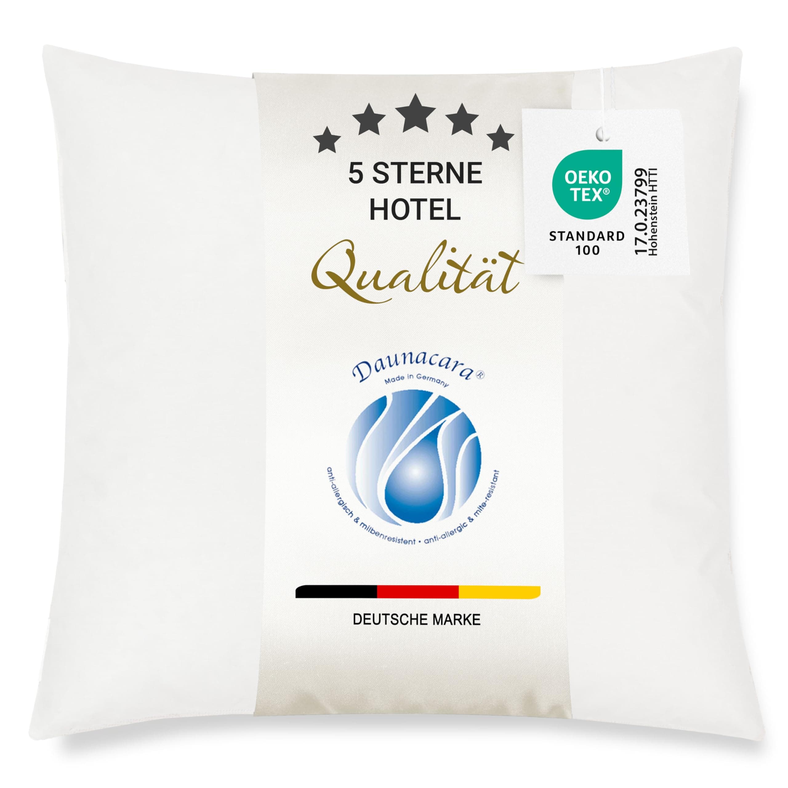 ZOLLNER Deluxe Daunenkissen - Hotelqualität – für Allergiker geeignet – Made in Germany - 40x40 cm - OEKO-TEX STANDARD 1