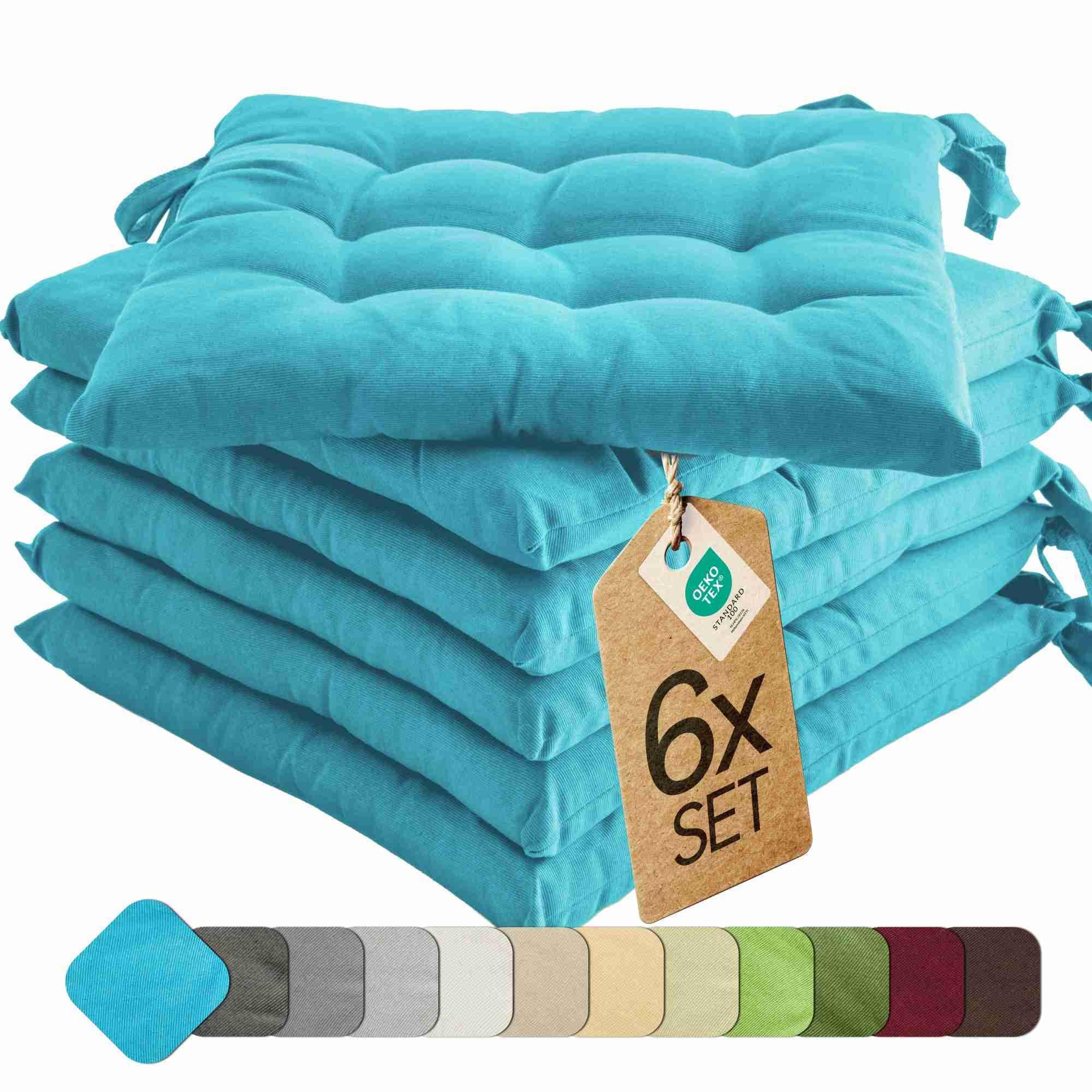 Etérea Sitzkissen Stuhl 6er Set innen - innen - Outdoor - waschbare Sitzpolster - Hellblau OEKO-TEX MADE IN GREEN  
Etér