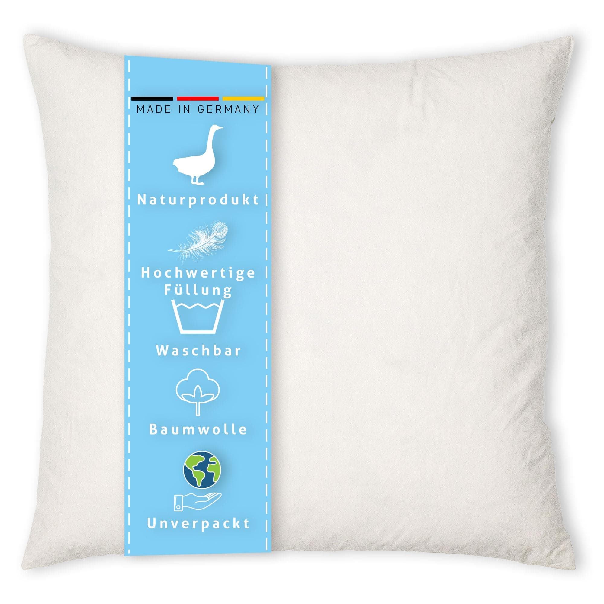 Federkissen 40x40cm, 340g Füllung, Baumwollbezug, Creme Farbe, Made in Germany