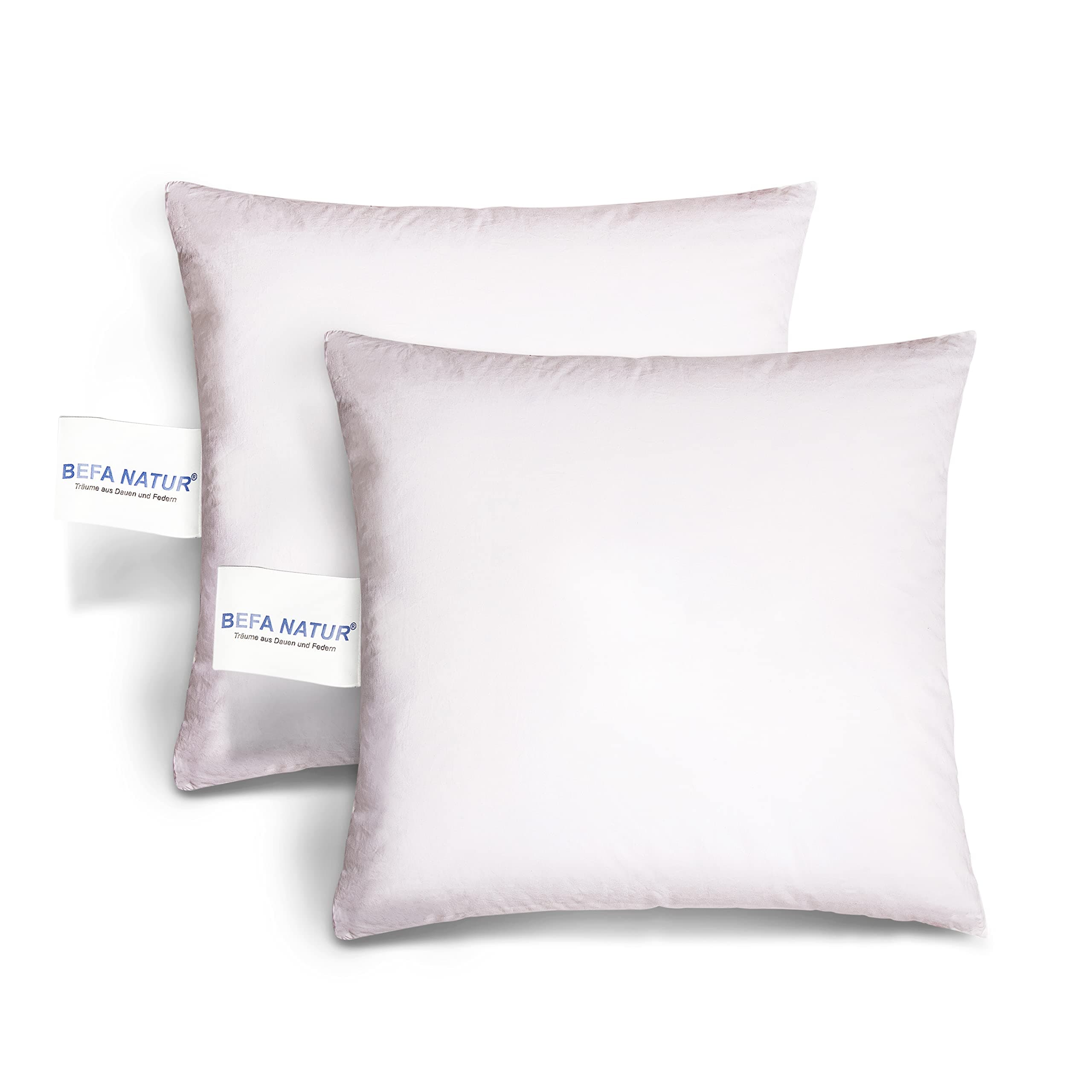 BEFA NATUR Sofakissen 40x40 cm (2 Stück) | 100% Federn, 350g Füllgewicht für Allergiker | Tierwohl, Oeko-TEX Klasse 1 |