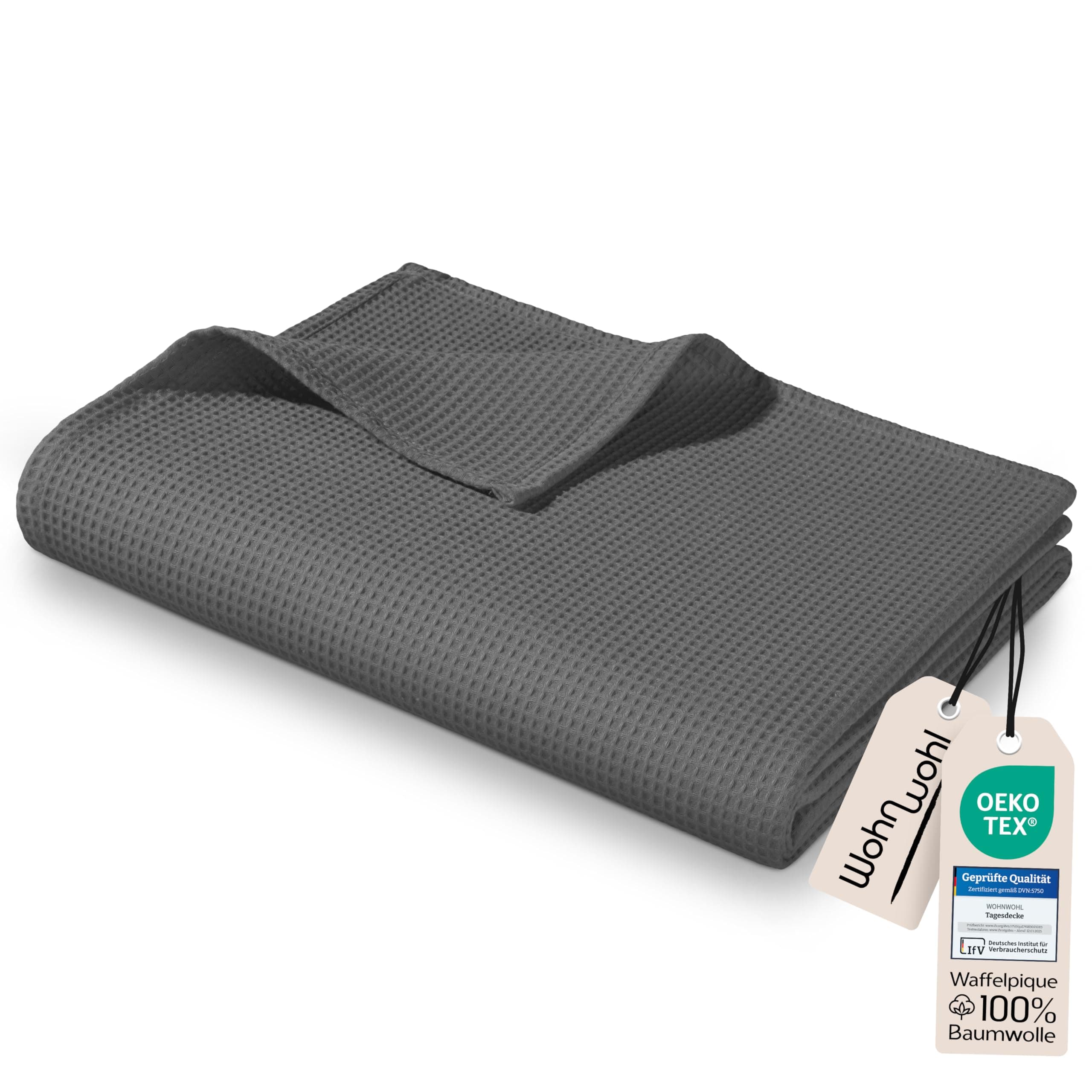 Tagesdecke Grau 100% Baumwolle Pflegeleicht Sommerdecke