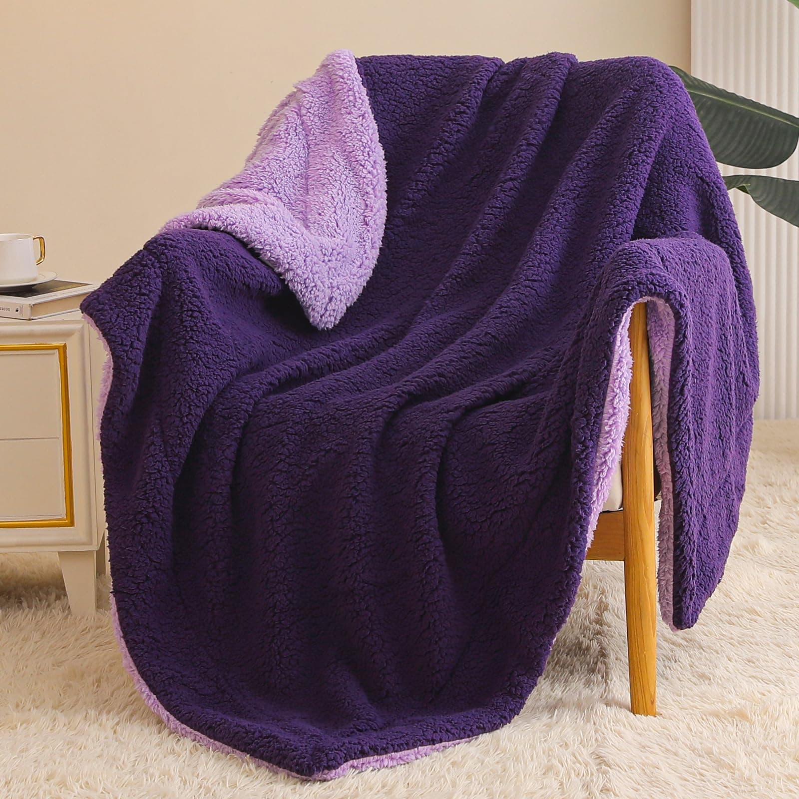 Exclusivo Mezcla Decke, Warme Kuscheldecke für Bett und Sofa, Tiefviolett/Lila 130x150 cm