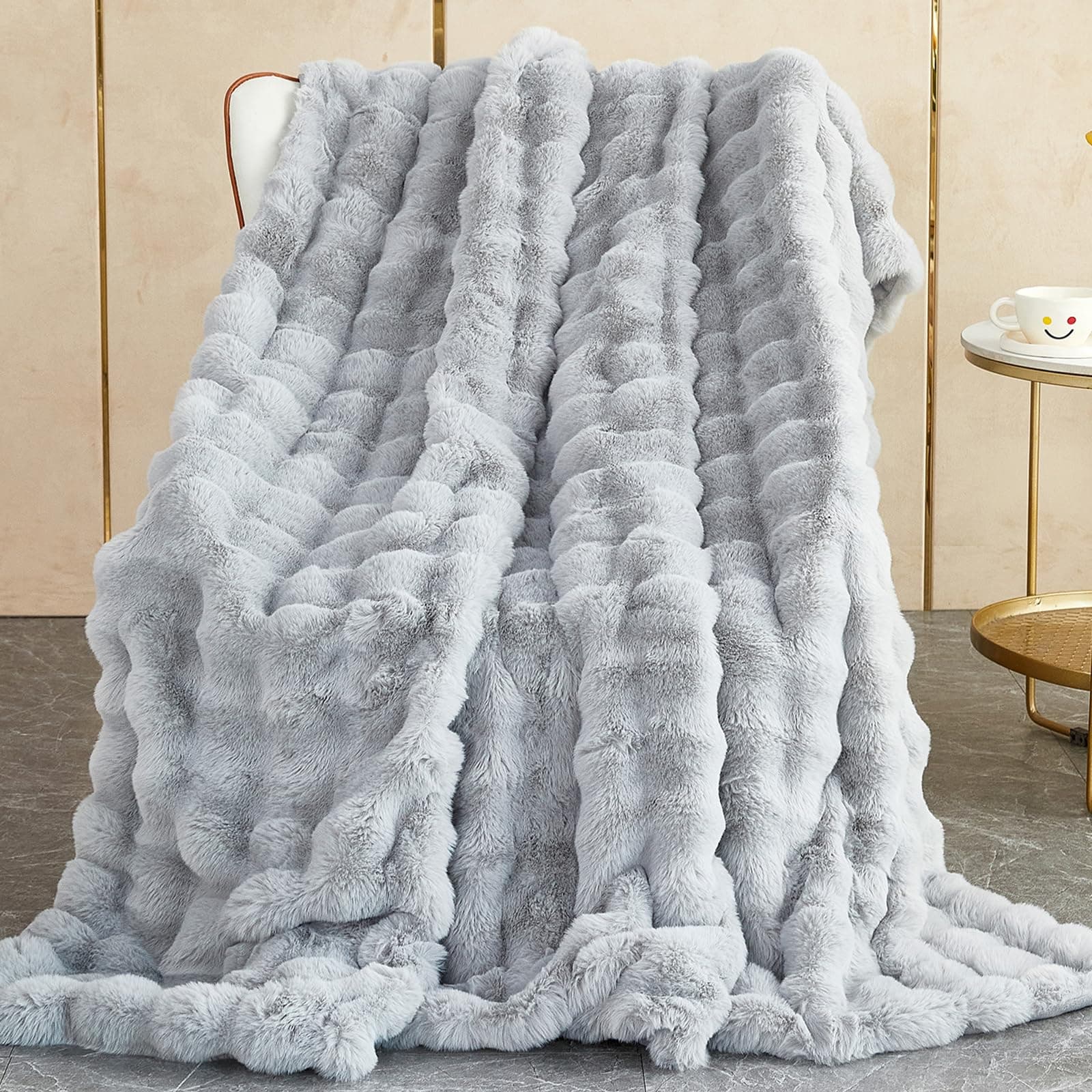 Kaninchenplüsch Kuscheldecke Super Soft Warme Couchdecke Für Bett Und Sofa Vielseitig Hellgrau 100 x 160cm