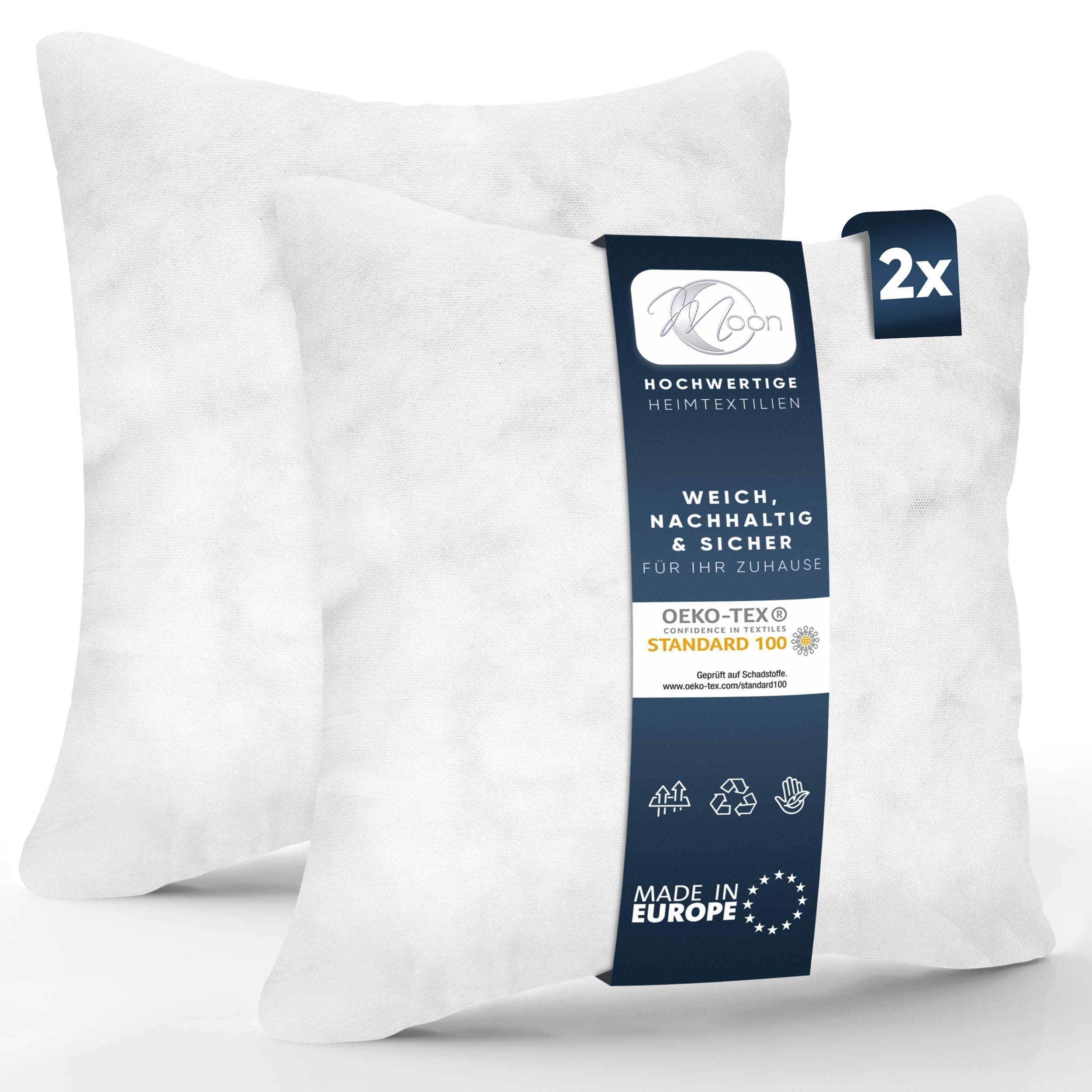 Moon 2er Pack Nonwoven Füllkissen - Festes Gehalte - 40x40cm - OEKO-TEX Standard 100 -Ideal für Möbelneuverputzung und C