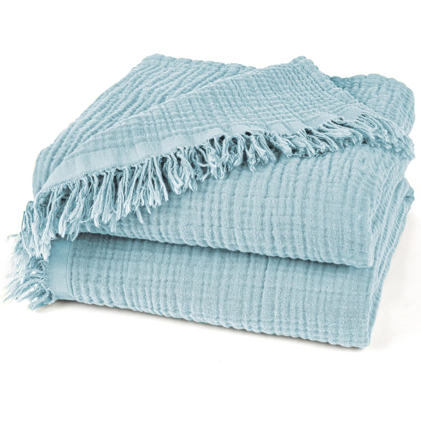 Oeko-Tex zertifizierte Musselin Tagesdecke 220x240cm Hellblau | Couch- & Sofadecke XXL | Baumwolle Qualität