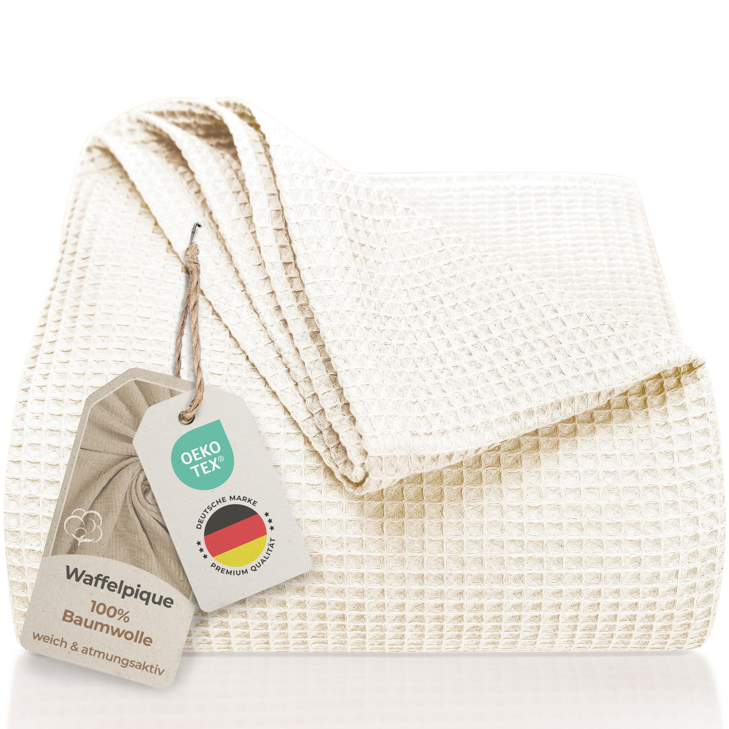 LAYNENBURG Premium Sommerdecke 150 x 200 cm - Waffelpique 100% Baumwolle - Creme OEKO-TEX STANDARD 100